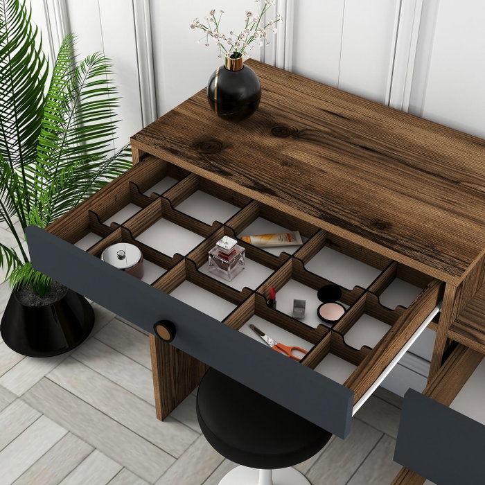 Hanah Home Lizbon 550 Mesa de Maquillaje Nogal y Antracita Hanah Home Lizbon 550 Mesa de Maquillaje Nogal y Antracita